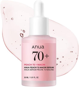 ANUA Peach 70 Niacinamide Serum, Lightweight Hydration for Dry Skin, Vitamin B12, Hyaluronic Acid, Glass Skin, Dewy Finish, Natural Pink Color, Korean Skin Care, 30ml/1.01 fl.oz