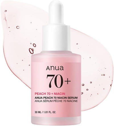 ANUA Peach 70 Niacinamide Serum, Lightweight Hydration for Dry Skin, Vitamin B12, Hyaluronic Acid, Glass Skin, Dewy Finish, Natural Pink Color, Korean Skin Care, 30ml/1.01 fl.oz