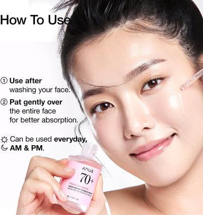 ANUA Peach 70 Niacinamide Serum, Lightweight Hydration for Dry Skin, Vitamin B12, Hyaluronic Acid, Glass Skin, Dewy Finish, Natural Pink Color, Korean Skin Care, 30ml/1.01 fl.oz