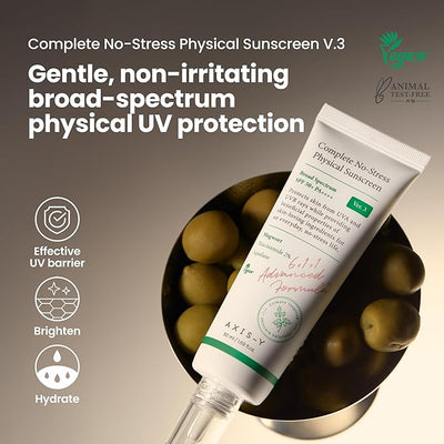 AXIS-Y Complete No-Stress Physical Sunscreen V3 50ml - SPF 50 Mineral Sunscreen with 2% Niacinamide, Zinc Oxide Sunblock for Broad Spectrum Sun Care - Vegan Korean Skin Care -1.69 fl. oz.