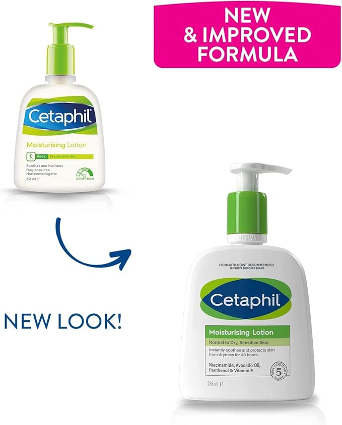 Cetaphil Moisturizing Lotion, Face & Body Moisturizer for Men & Women, Normal to Dry Sensitive Skin, Unscented, 236ml