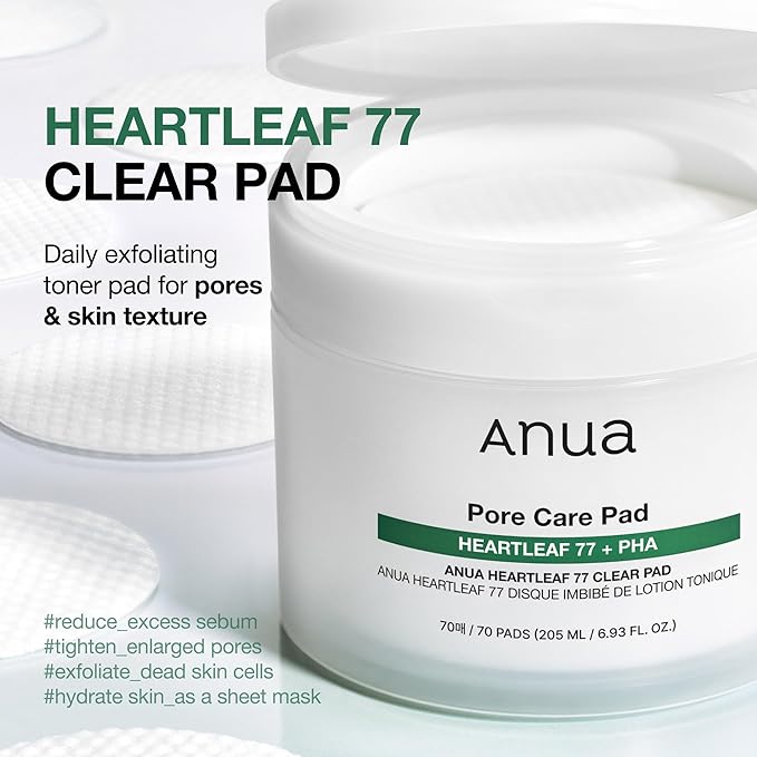 ANUA Heartleaf 77 Toner Pad, Mild Exfoliating Facial Pads for Glass Skin, Hydrating Pore Care for Sensitive Skin, Heartleaf Extract, PHA, Centella, Non comedogenic, Korean Skin Care (70 Pads)