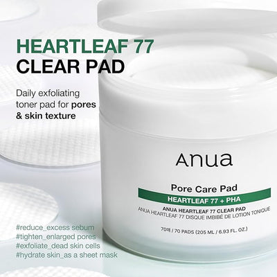 ANUA Heartleaf 77 Toner Pad, Mild Exfoliating Facial Pads for Glass Skin, Hydrating Pore Care for Sensitive Skin, Heartleaf Extract, PHA, Centella, Non comedogenic, Korean Skin Care (70 Pads)